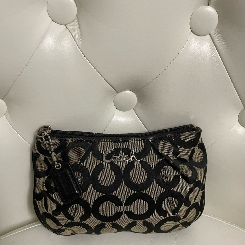 Coach Black and Tan Signature Wristlet Pouch